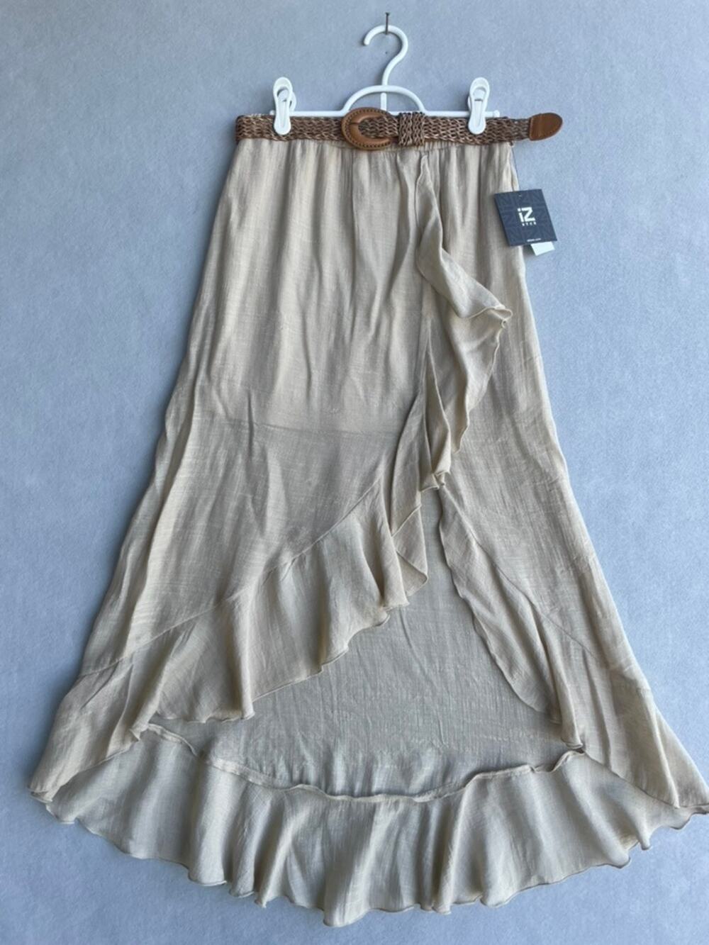 NWT iZ BYER BOHO HIGH LOW RUFFLE GIRLS MAXI SKIRT WITH BELT - SIZE SMALL